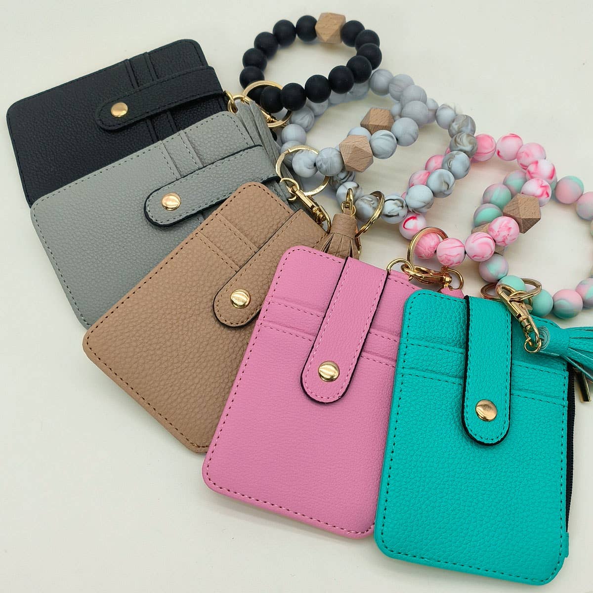 SILICONE BRACELET LEATHER WALLET TASSEL KEYCHAIN