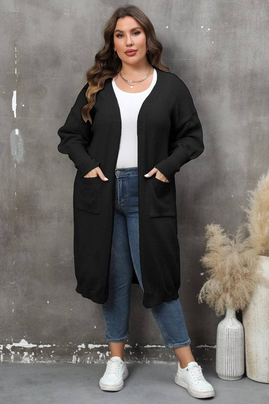 CWOSWL1568_PLUS Size Casual Open Front Long Cardigan Sweater