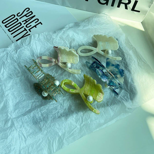 Maple Leaf Pearl Acetate Hair Claw Elegant Clip