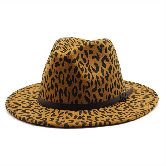 LEOPARD PRINT JAZZ HAT BRITISH STYLE WOOLEN HAT_CWAH2577