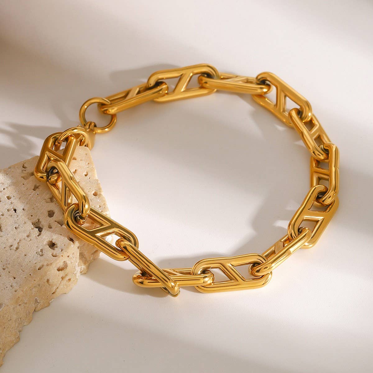 Gold Stainless Steel Chain Bracelet, No Fading