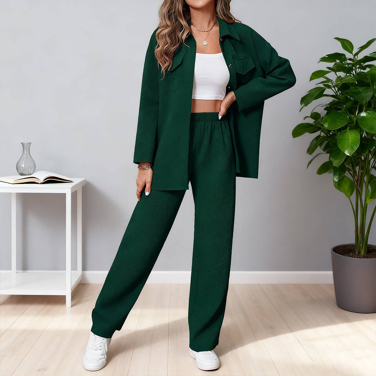 Waffle cardigan and trousers casual suit