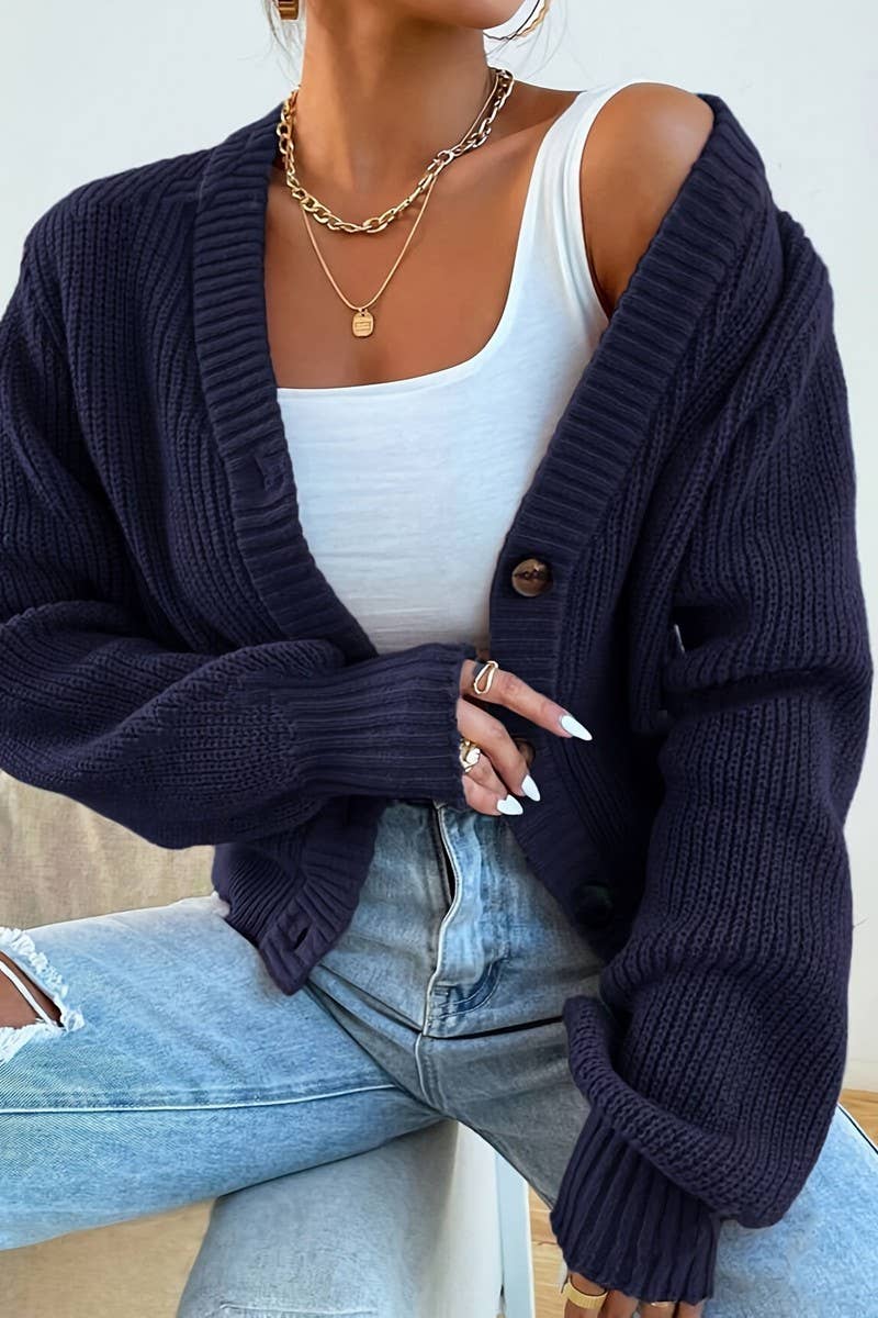 CWOCAL00828_CASUAL V-NECK LOOSE KNITTED SWEATER CARDIGAN