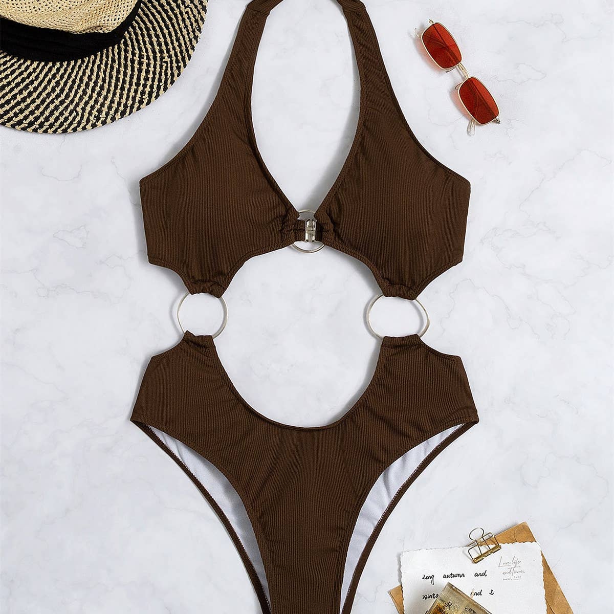 SOLID COLOR SEXY BACKLESS HOLLOW STRIPED SWIMSUIT_CWMW0300