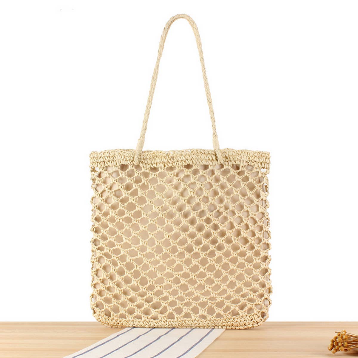 TRAVEL HOLLOW HANDMADE SHOULDER STRAW BAG_CWAB2025