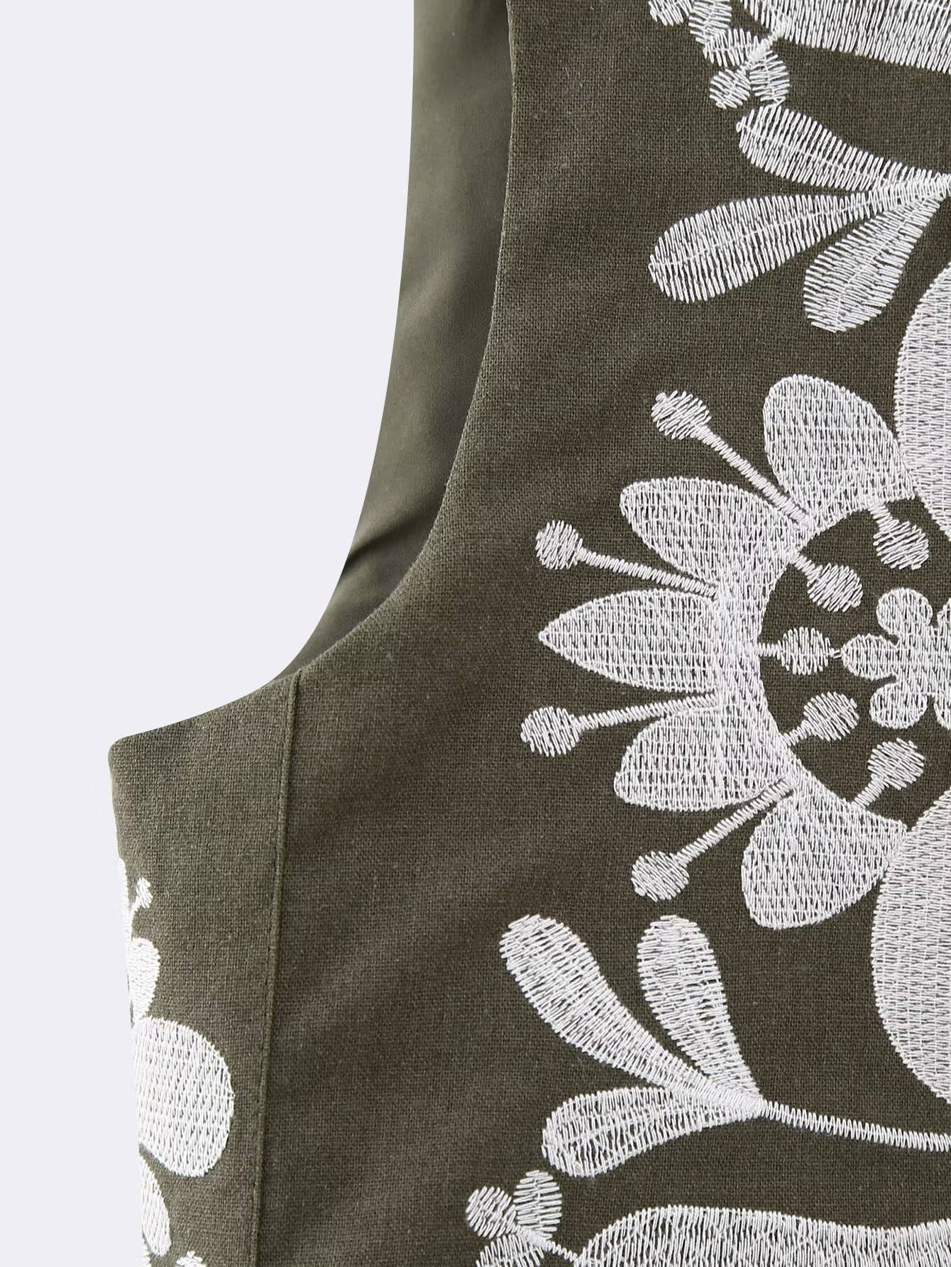 Sleeveless ethnic-style embroidered vest