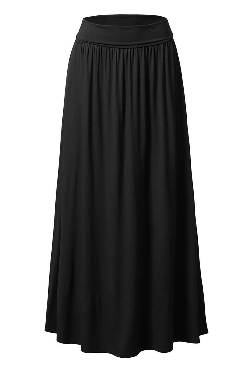 AWBLS089_High Waist Elastic Closure Gather Maxi Skirt