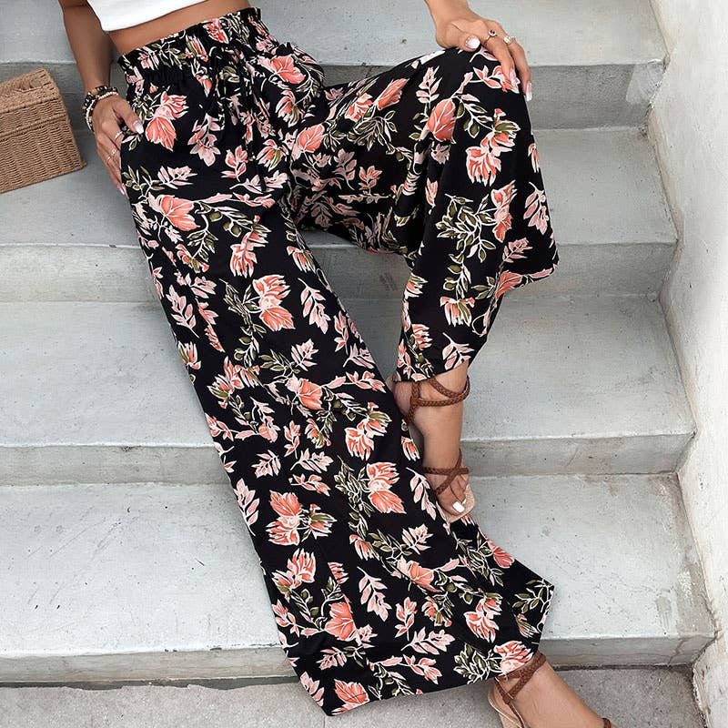 Printed flared wide-leg pants