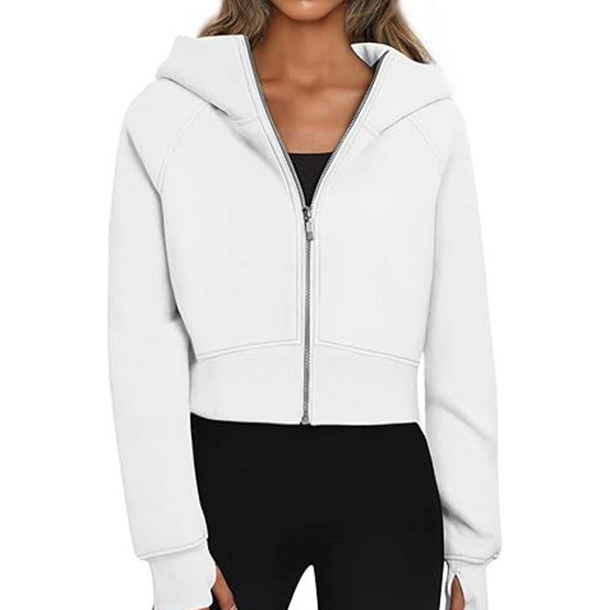Hooded zipper short casual fleece long-sleeved hoodie