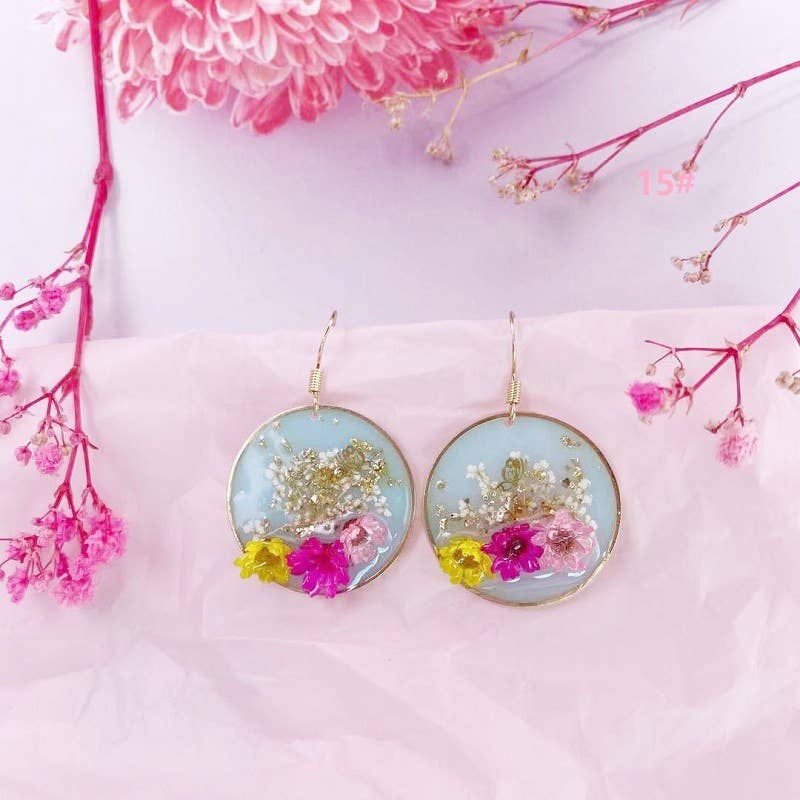 Geometric natural real dried flower earrings