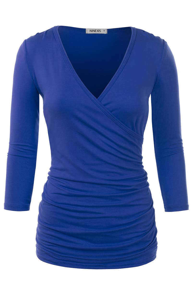 Cwttl1403_3/4 Sleeve Tank Tops Deep V-Neck Surplice Wrap