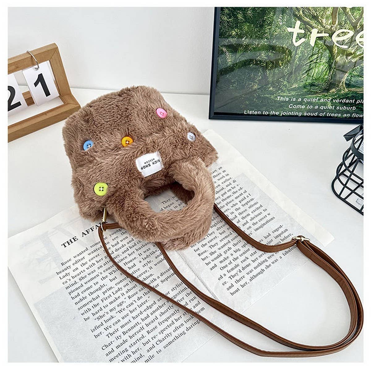 Fluffy Button Shoulder Bag Women Plush Fur_CUAB00590