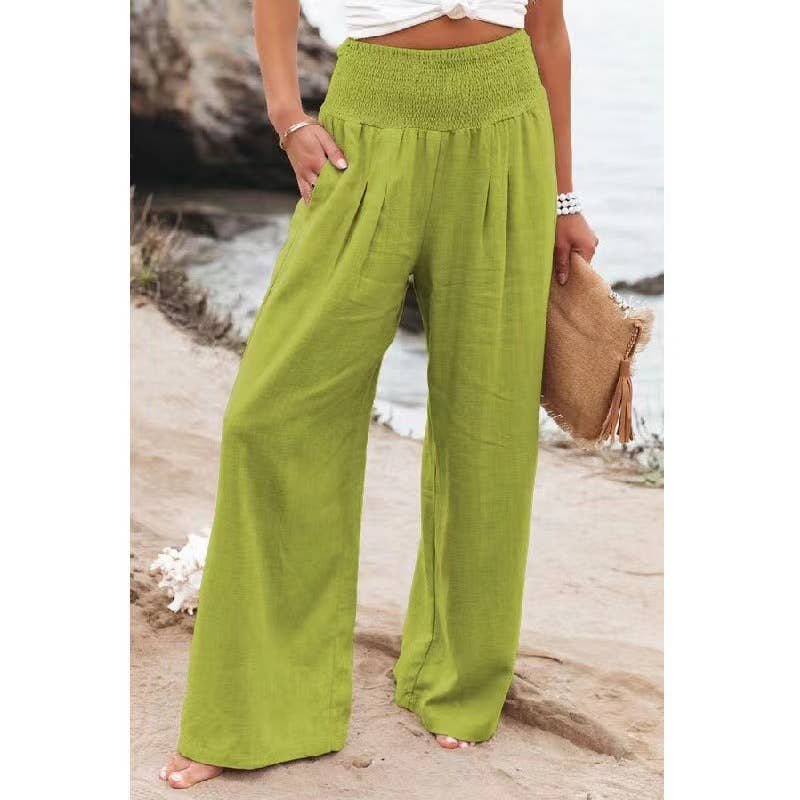 Cotton and linen loose-fitting wide-leg pants