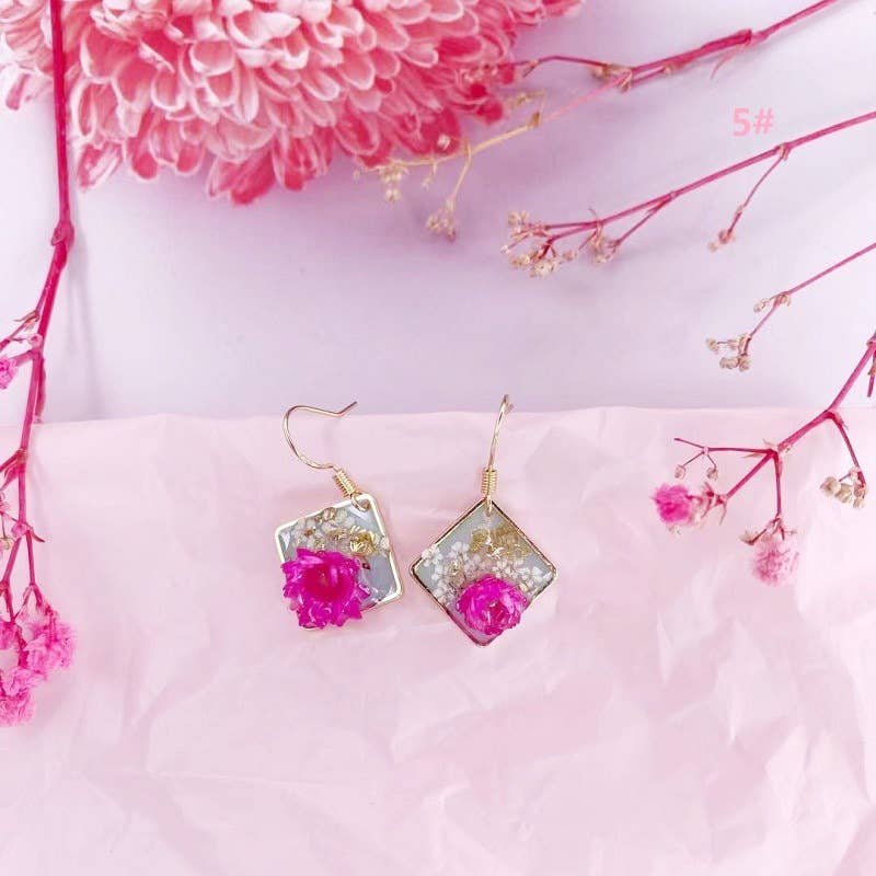 Geometric natural real dried flower earrings