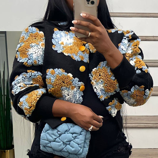 VINTAGE THREE-DIMENSIONAL FLOWER LOOSE CARDIGAN