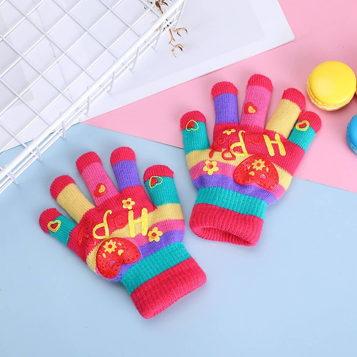 CWAG00558_KIDS WARM HEART PATTERN KNIT GLOVES