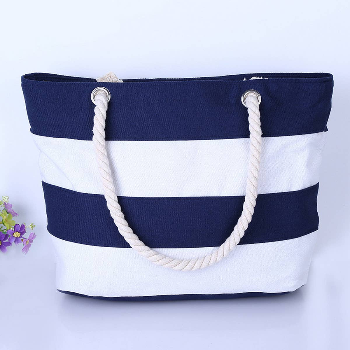 JINGPAI ROPE STRIPED PATCHWORK CANVAS BAG_CUAB0221