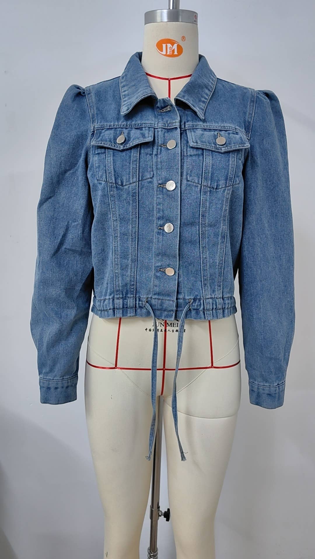 Washed lace-up slim denim casual jacket