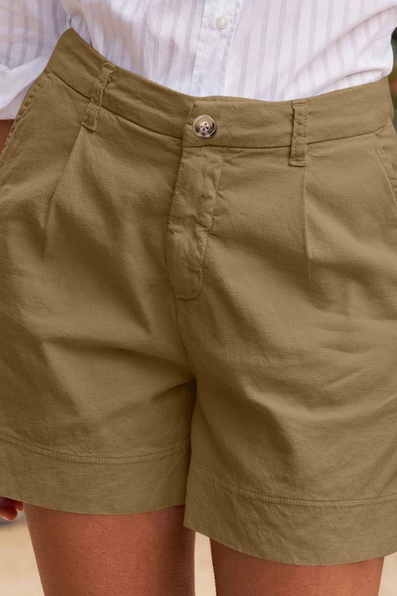 CWBSP0558_HIGH WAIST SOLID BUTTON WAIST CASUAL SHORTS