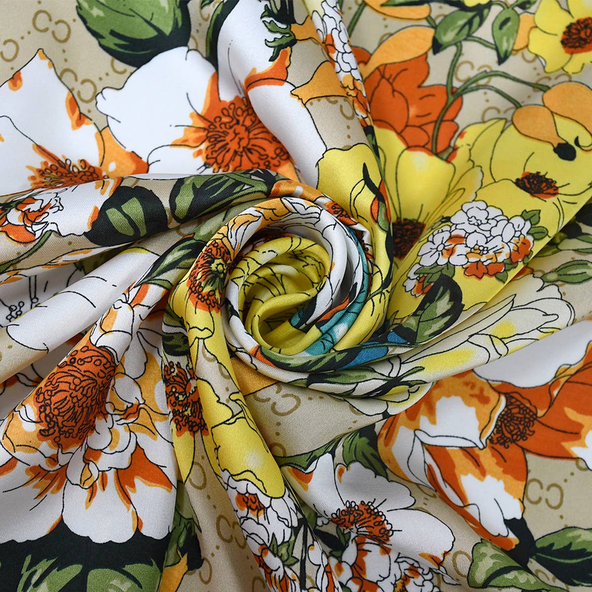 70cm Floral Satin Square Scarf for Work & Sun_CWASC1172