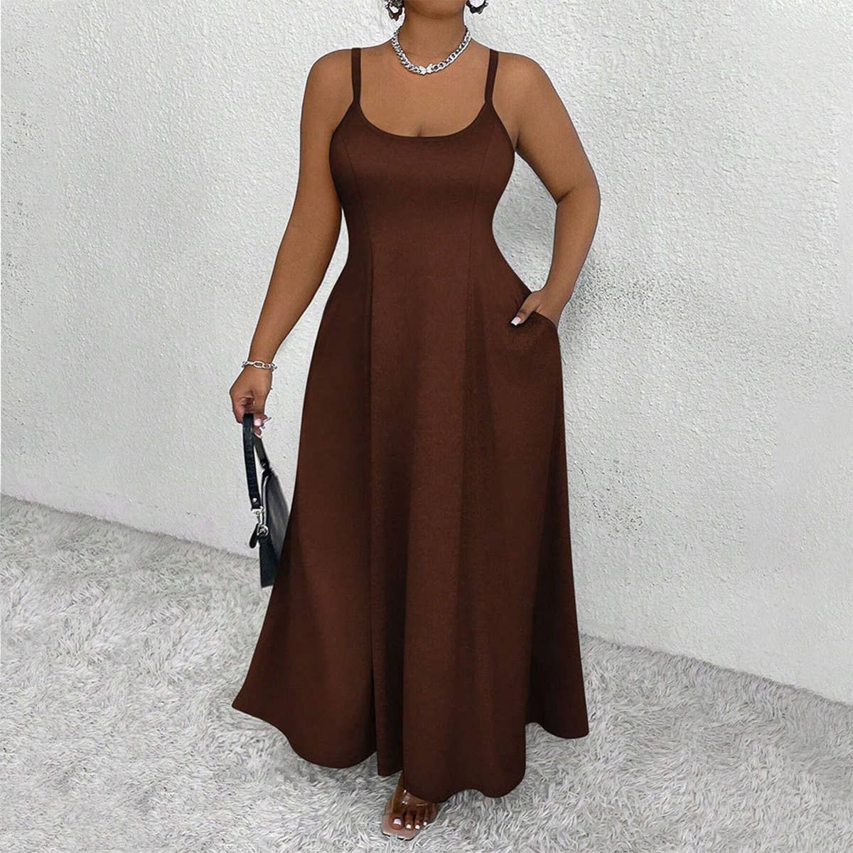Chic Plus Size Sleeveless Waist-Tied Long Dress