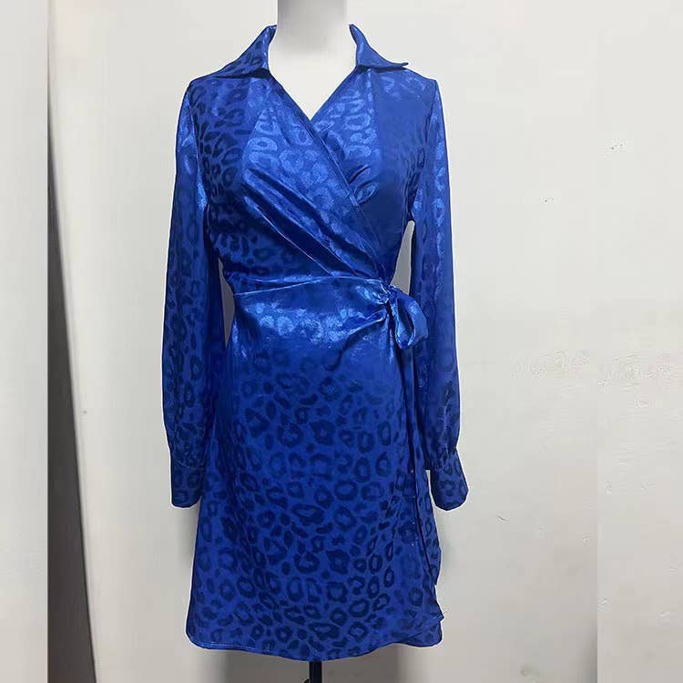 Lace-up leopard print flip French short dress