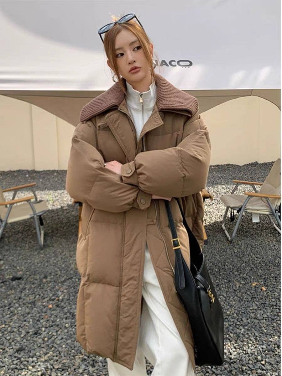 Long knee-length cotton-padded loose jacket