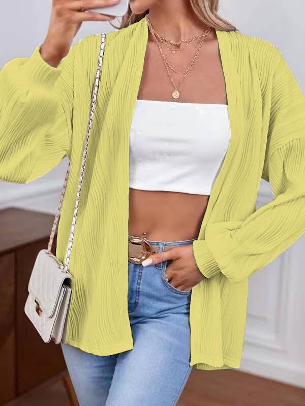 Solid color long-sleeved loose unbuttoned cardigan