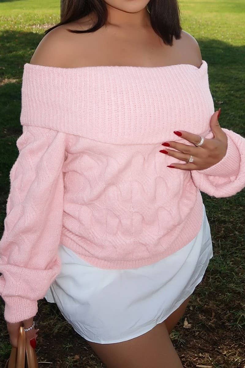 CWOSWL07510_OFF-THE-SHOULDER LONG-SLEEVED KNITTED SWEATER