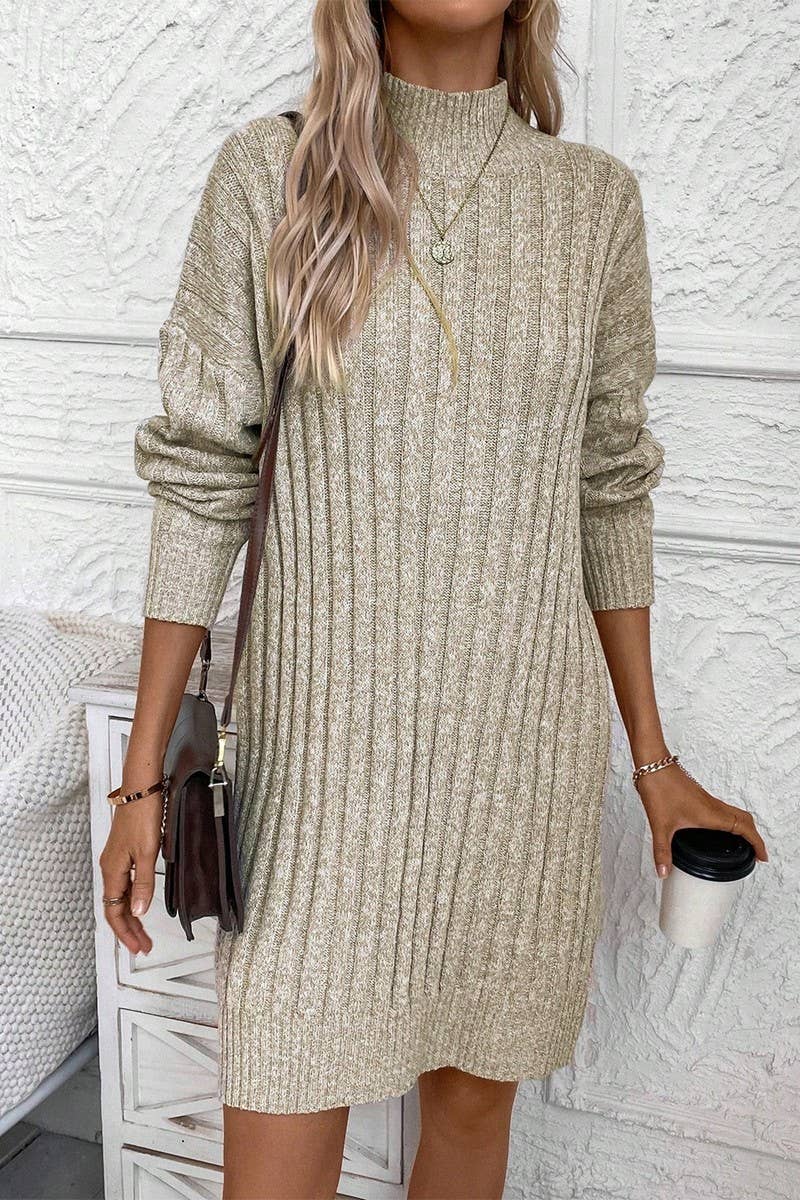 CWDSD10822_SOLID TURTLENECK LONG SLEEVE BODYCON KNIT DRESS