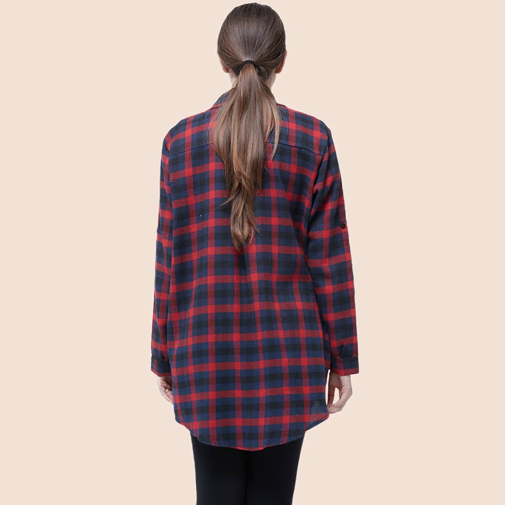 LONG CASUAL PLAID SHIRT LONG SLEEVE SHIRT WOMEN