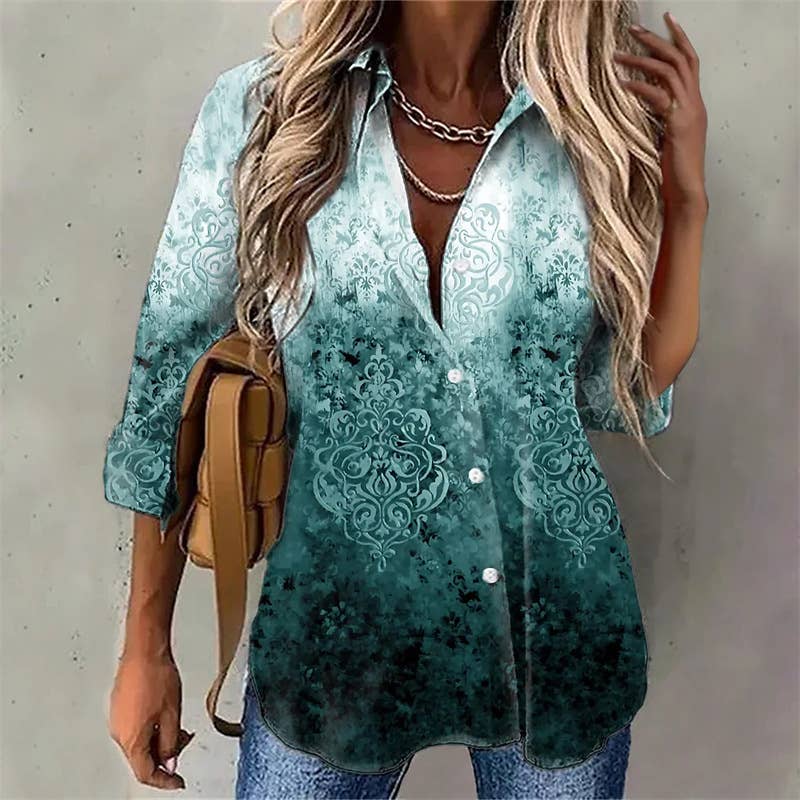 TIE-DYE DARK PRINT BUTTON-UP LONG-SLEEVED SHIRT