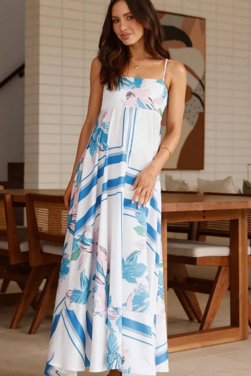 CWDHL1025_NEW SUMMER PRINTED RUFFLED SLING DRESS