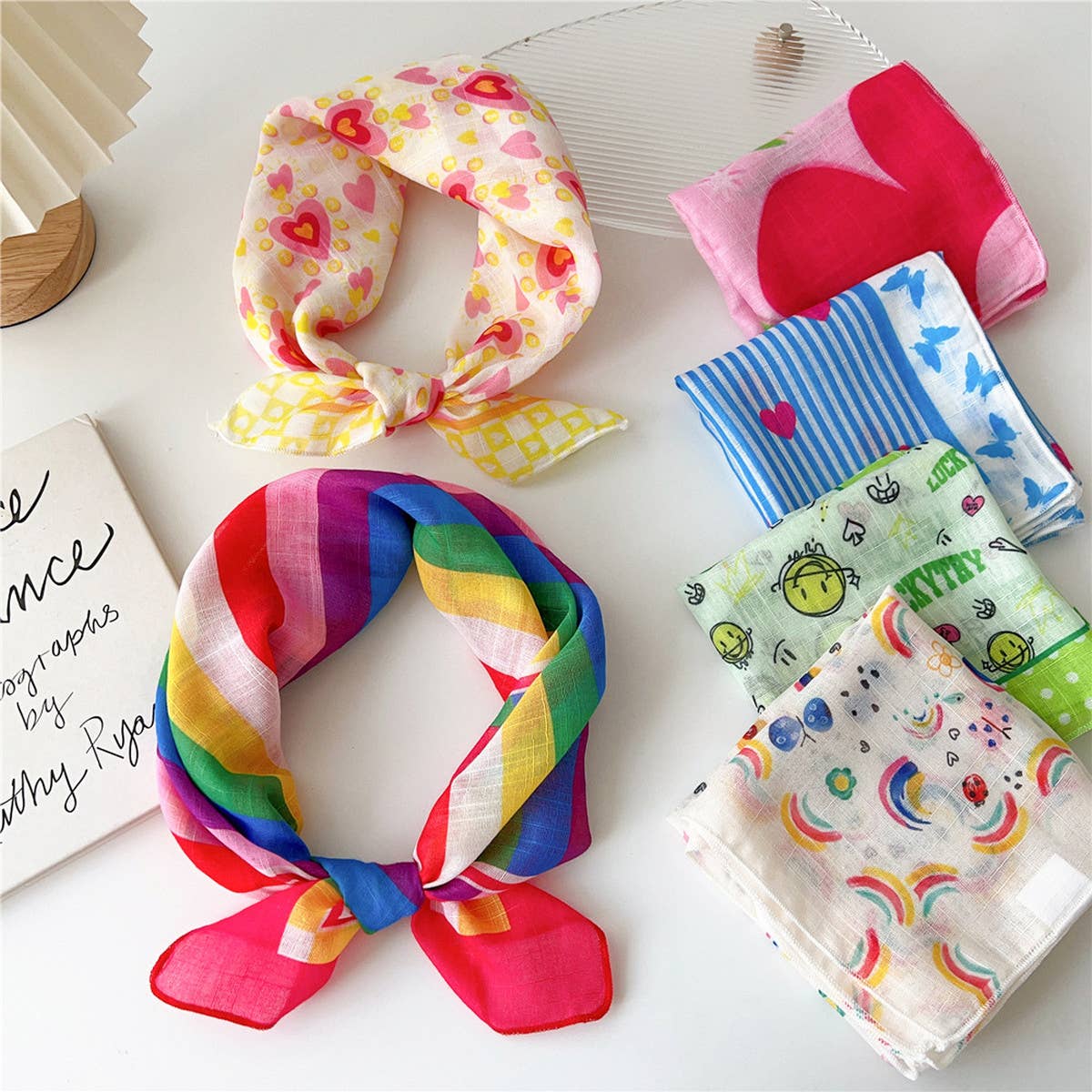 Cotton Linen Floral Square Scarf for Women