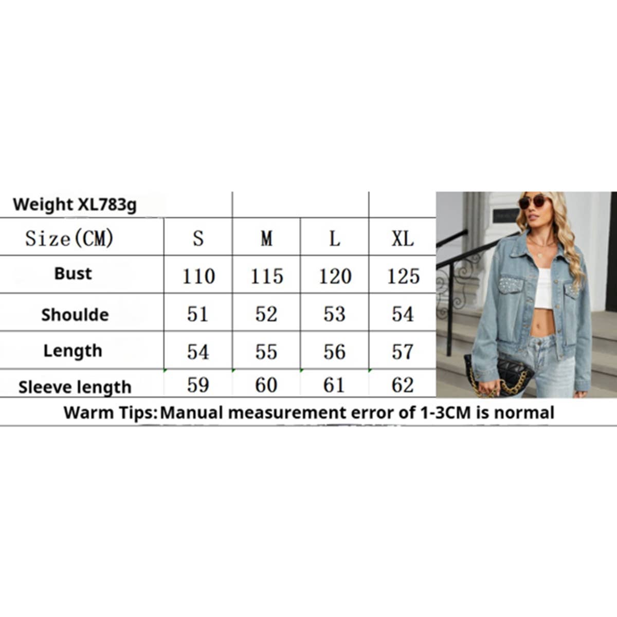 Vintage Washed Denim Jacket with Rhinestones