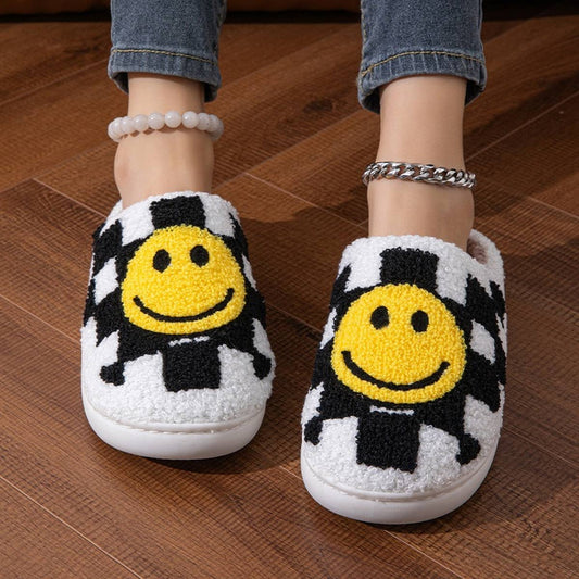 HOME CHECKERBOARD SMILEY FACE COTTON SLIPPERS