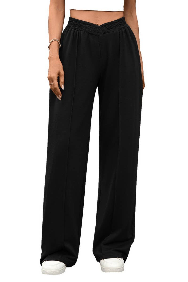 CWBLP01091_CASUAL ELASTIC WAIST WIDE LEG TROUSERS