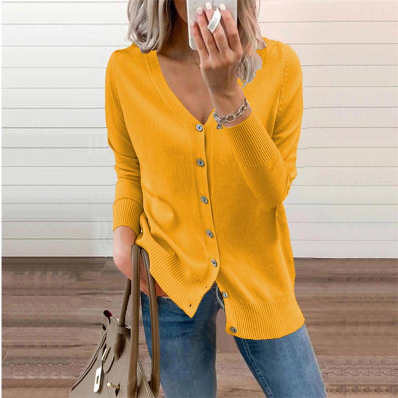 Solid-color button long-sleeved cardigan