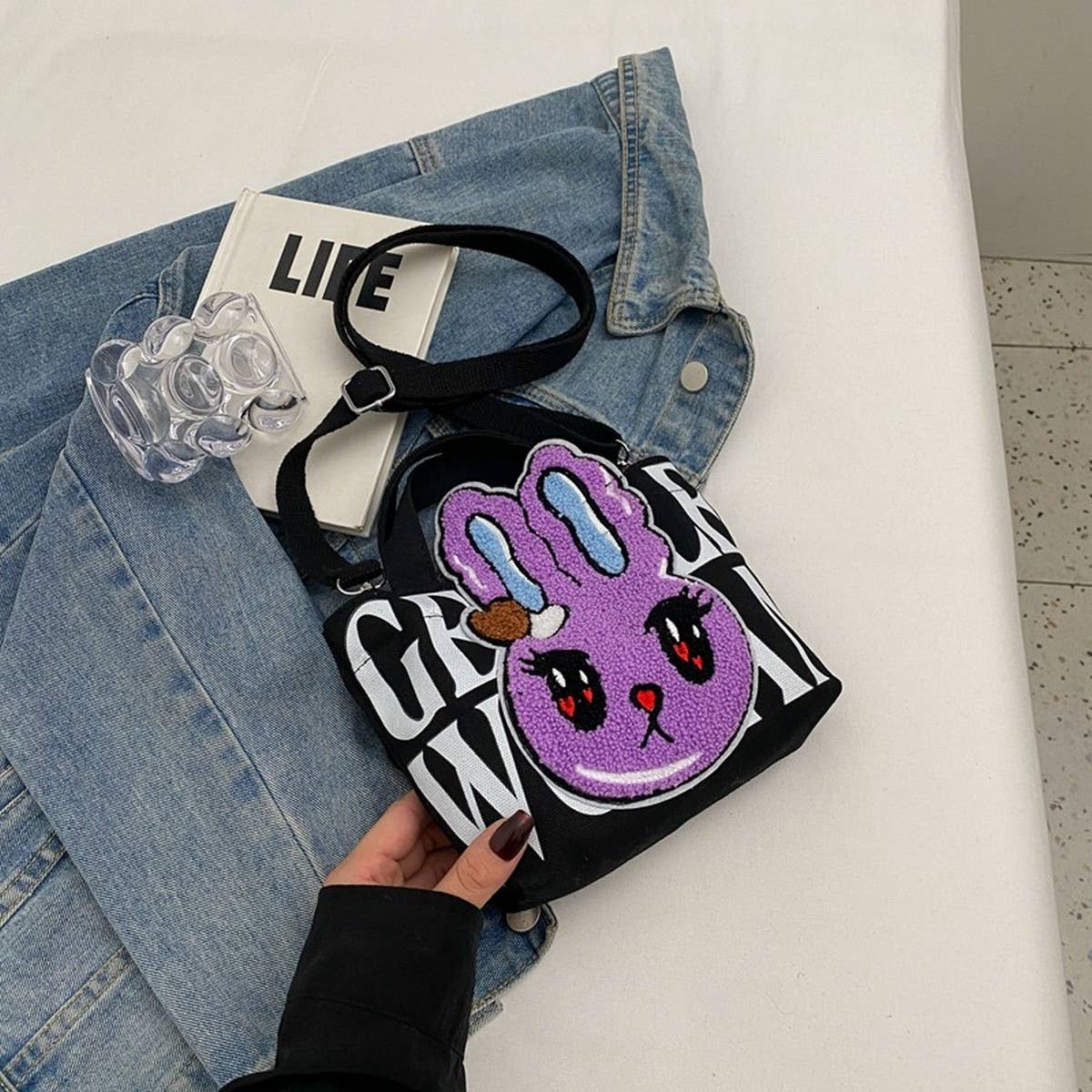 CUTE BUNNY MINI LETTERS PLUSH SHOULDER BAG_CWAB2685
