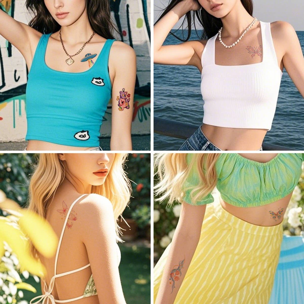 Cute Doodle Tattoo Stickers Colorful Firework Set