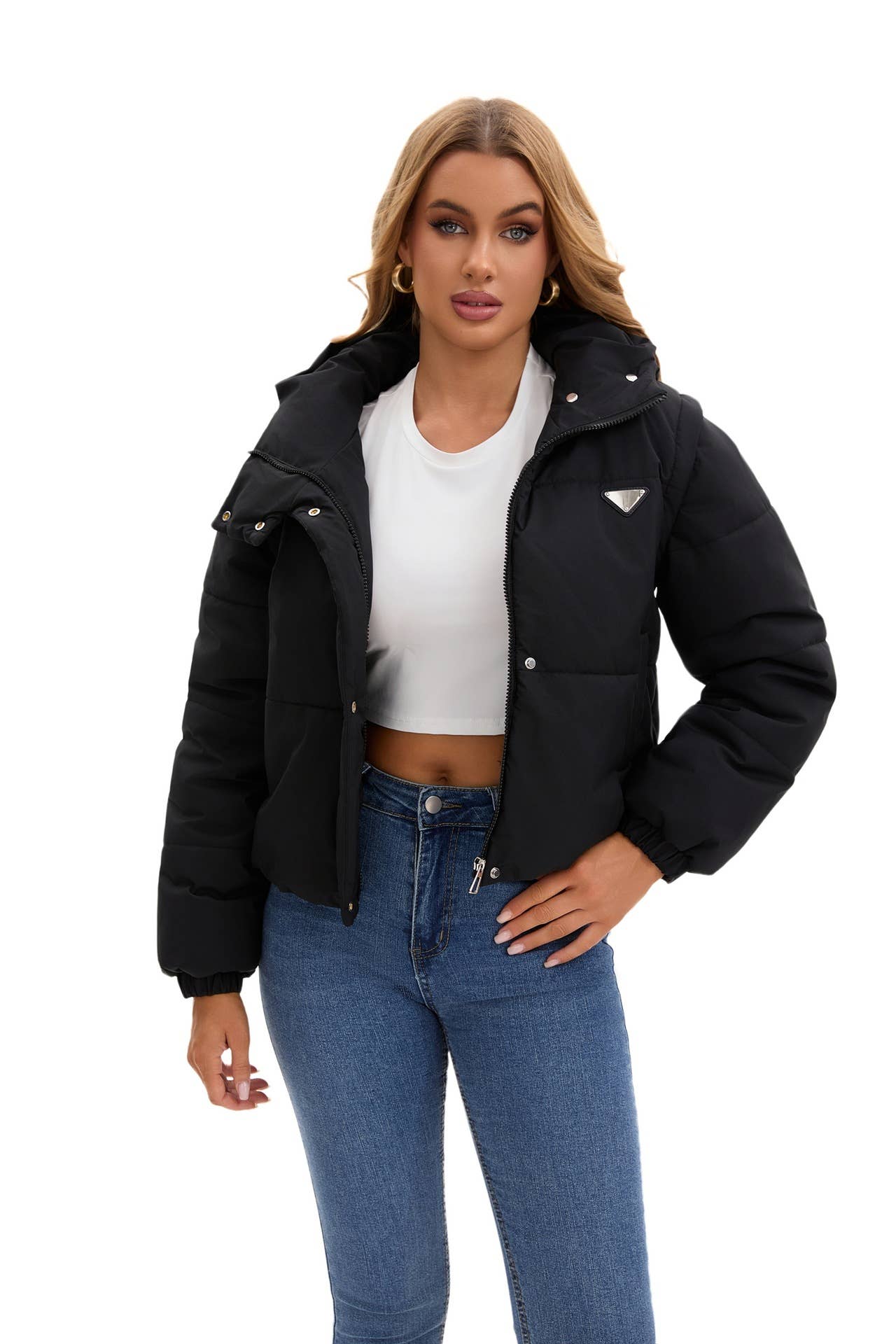 Short and thick breaded cotton-padded jacket