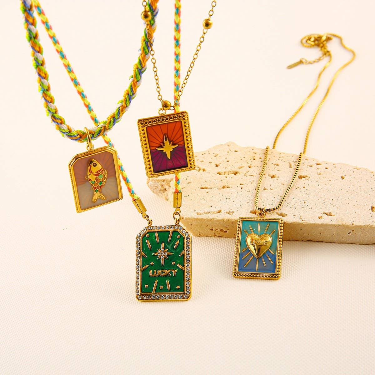 Vintage 18K Steel Tarot Card Pendant Necklace