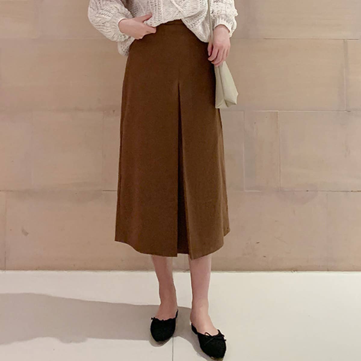 WOMEN'S SUEDE MAILLARD SOLID COLOR LONG SKIRT