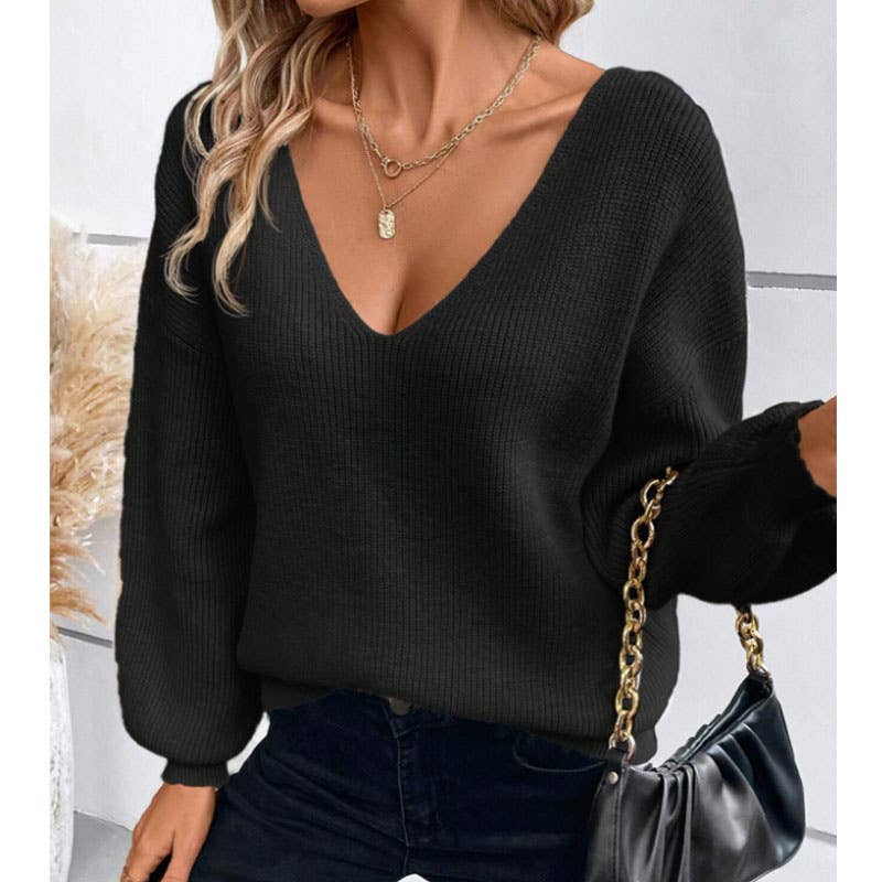 SEXY BACKLESS LACE-UP V-NECK LONG-SLEEVE PULLOVER