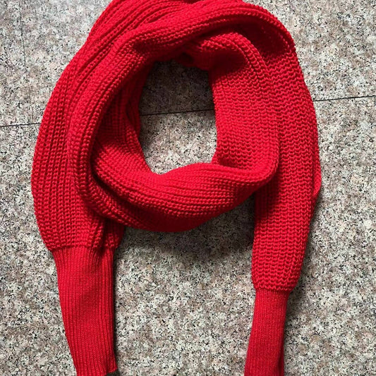 CWASC1794_ELONGATED SOLID COLOR KNITTED SCARF WITH SLEEVES