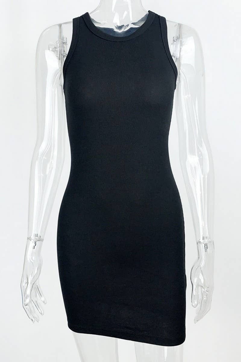 CWDSD7486_THREADED SLEEVELESS SEXY HIP-WRAPPED VEST DRESS