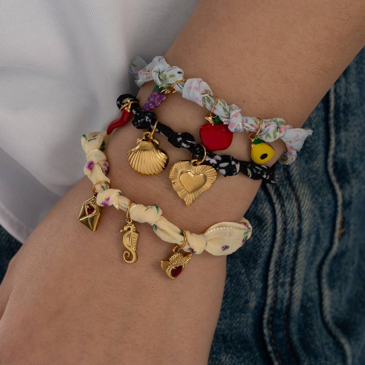 Unique Handmade Silk Bracelet with Metal Pendant