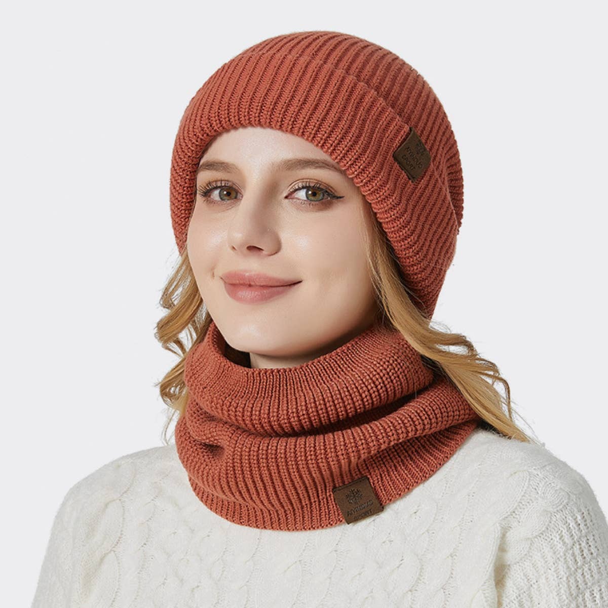 CWAH2207_WINTER THICKENED WOOLEN HAT BIB TWO-PIECE SET