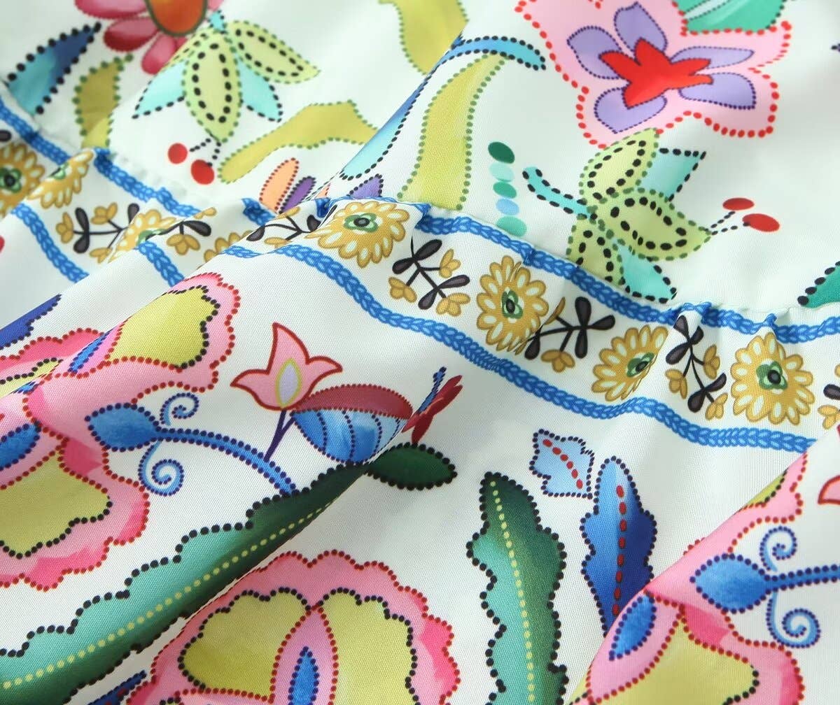 KNOTTED PRINTED LINEN BLEND DRESS