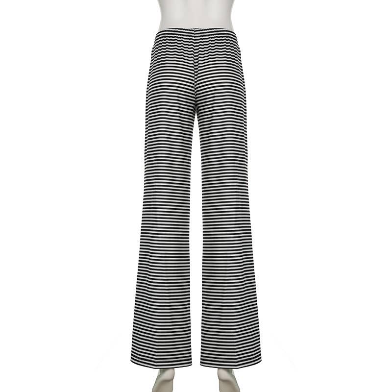 Color-blocking striped straight-leg casual pants